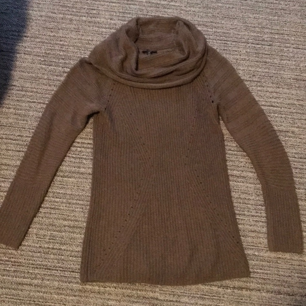 Taupe Tunic Sweater with Cowl Neck